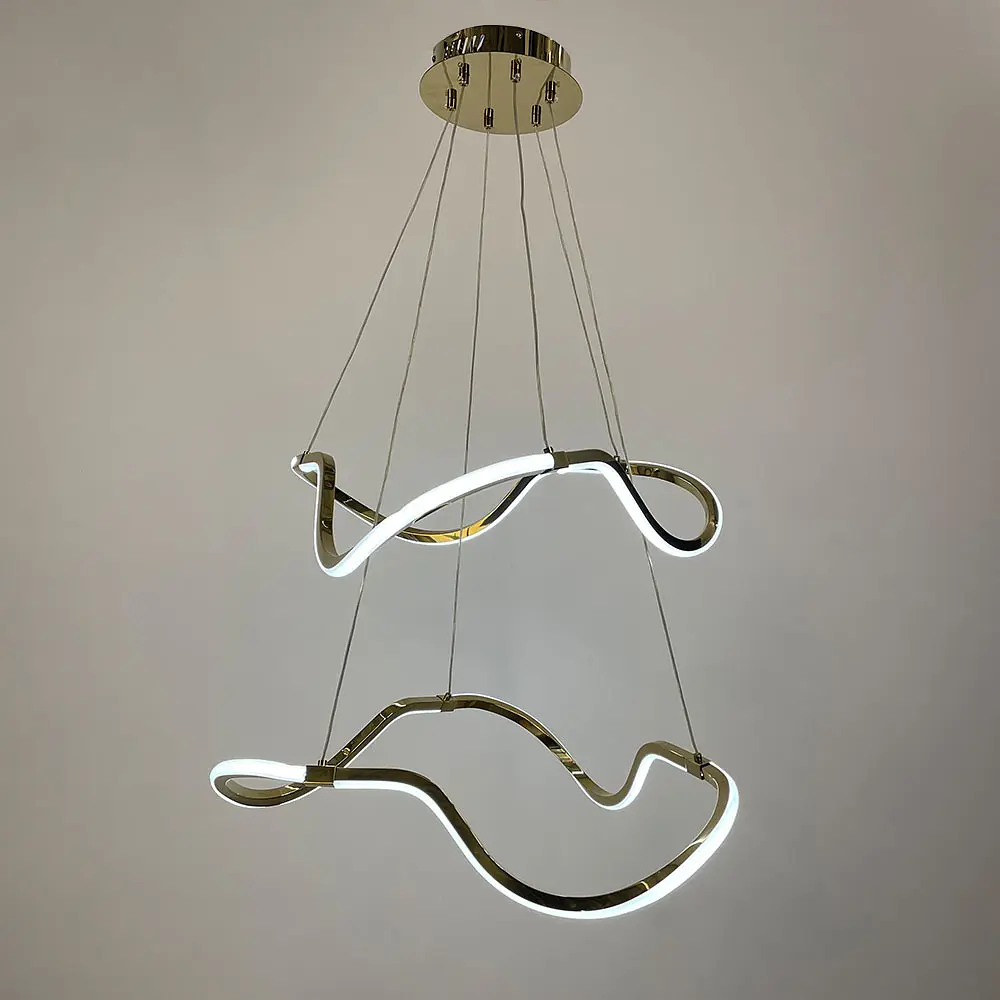 Золотая люстра с двумя волнообразными кольцами d70 см Ст. Y 405-700+700 GD Line F - фото 6