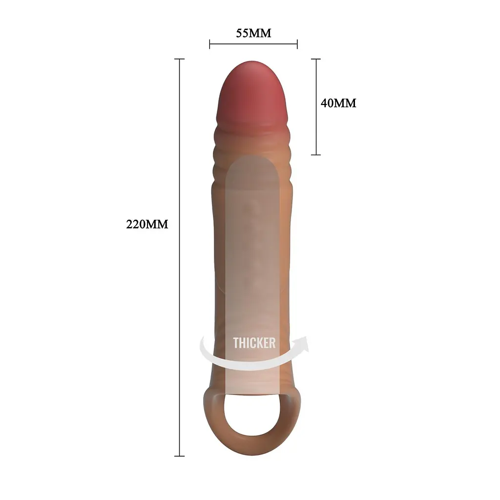 Насадка на пеніс Pretty Love Penis Sleeve Extender, 22 см (коричневий) - фото 7
