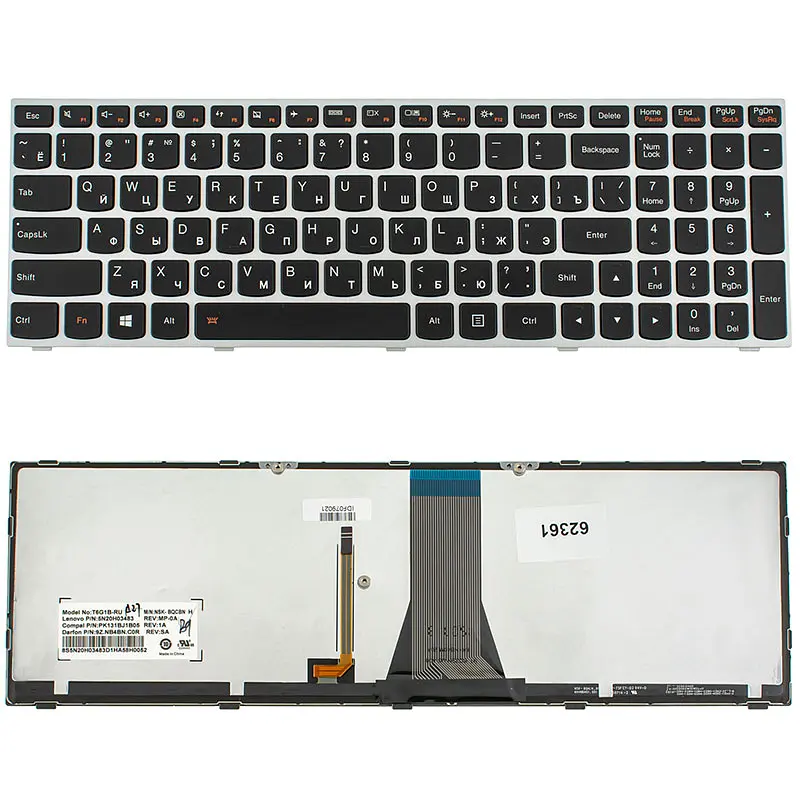 Клавіатура для ноутбука LENOVO (G50-30, G50-45, G50-70, Z50-70, Z50-75, Flex 2-15) rus, black, silver frame, підсвічування клавіш - фото 2