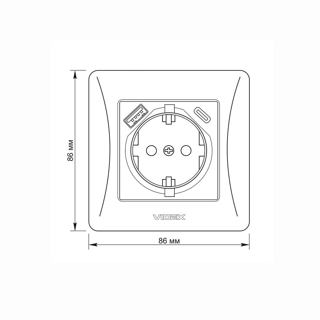 Розетка одинарна із заземленням з USB+USB-C чорний графіт VIDEX BINERA VIDEX (27865-000) - фото 5