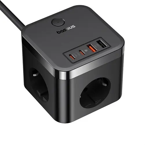 Сітчасте зарядне пристрій Baseus PowerCombo Cube Power Strip 3AC+2U+2C 30W 1.5m EU чорний E00066400117-00 - фото 3