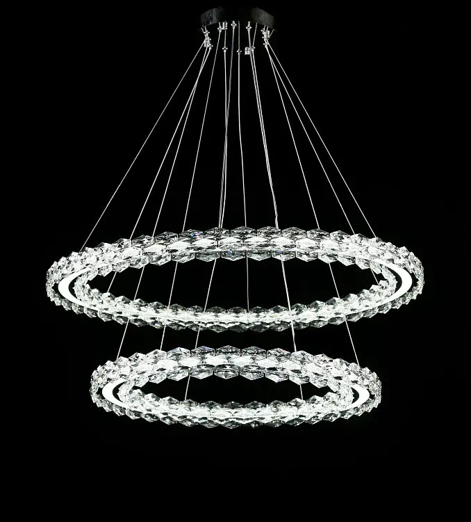 Двоярусна хромована світлодіодна люстра Splendid Ray L33152/600+800/2 LED (CR) з кришталевими кільцями 60 і 80 см - фото 2