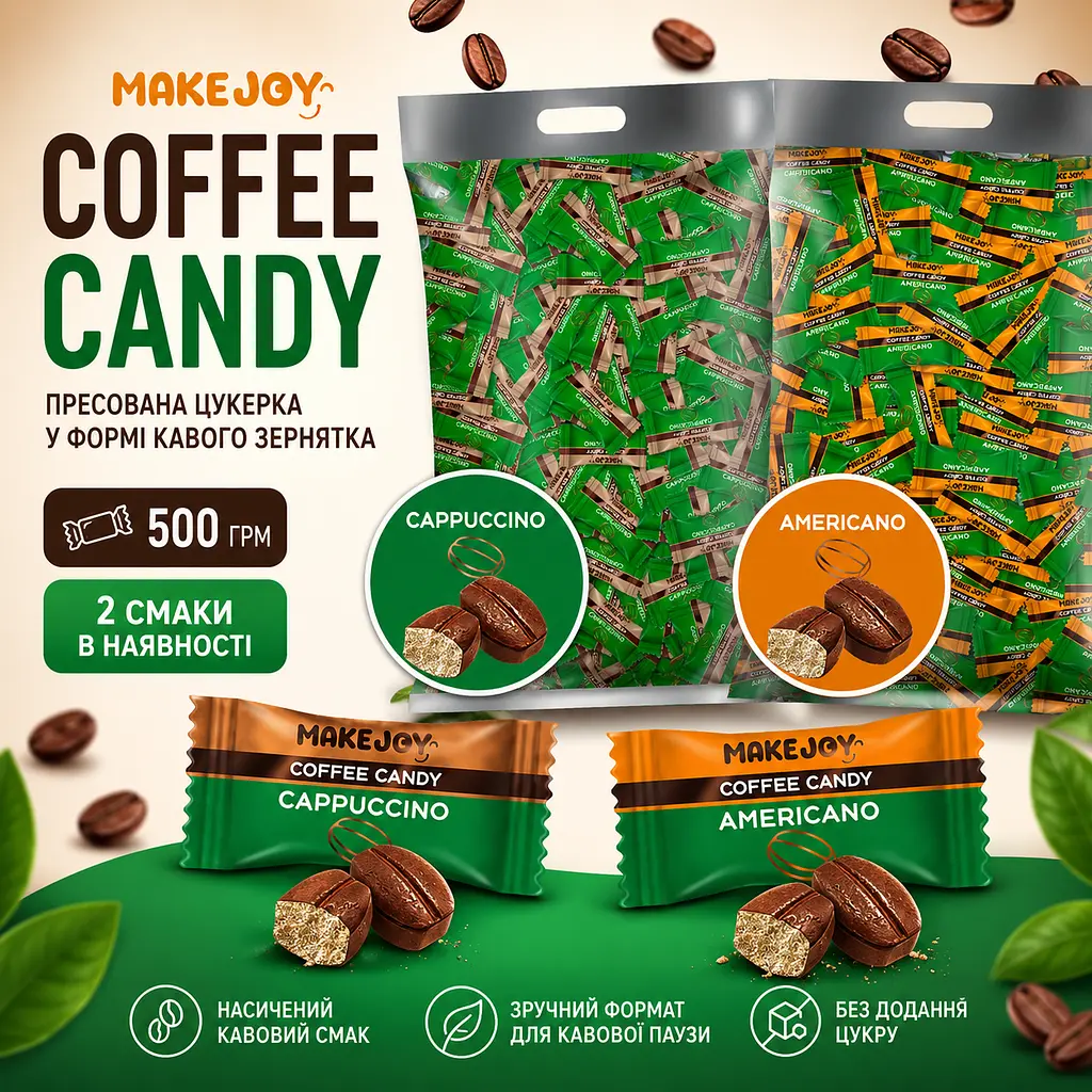 Цукерки Coffee Candy Cappuccino, 500 г (кавові карамельки з ароматом капучино) - фото 2