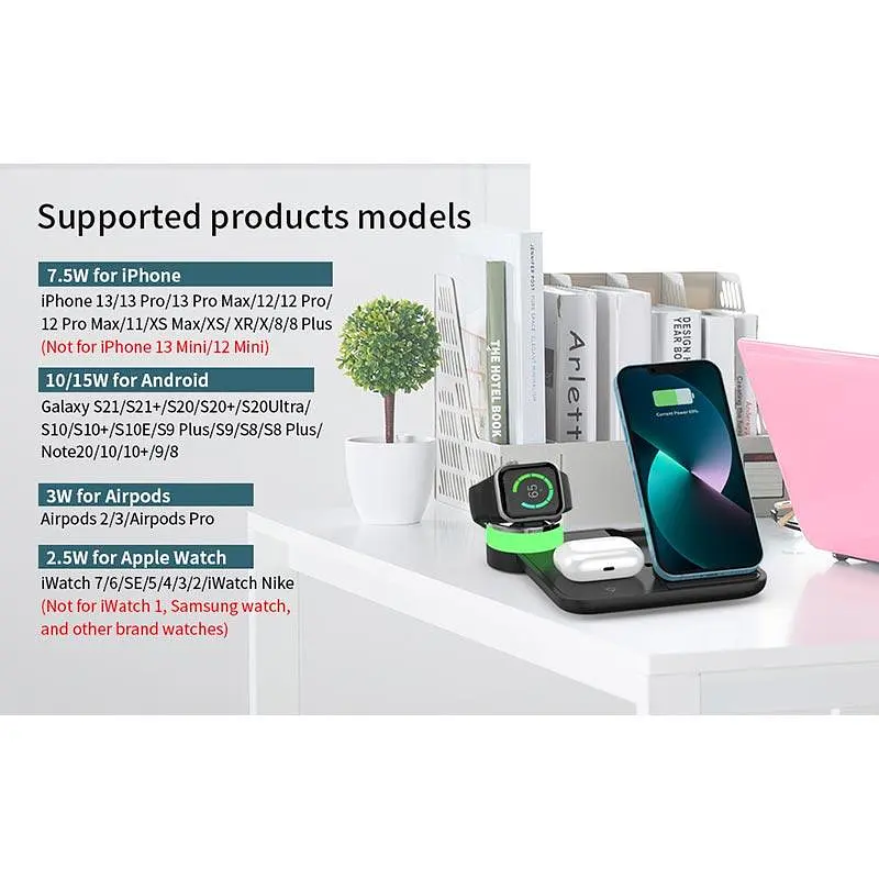 Зарядка Qi 4in1 Wireless Charger RGB X499 Phone/Watch/Earphones 15W Max белая - фото 9
