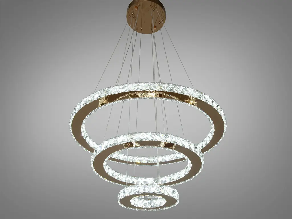 Люстра стельова LED Diasha 7201-8W/580+400+200G 66W, регульована висота, пульт ДУ, діаметр 58 см, кришталевий дизайн, для дому - фото 4