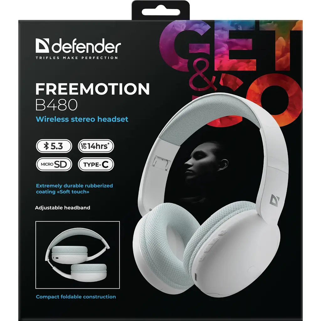 Навушники бездротові Defender FreeMotion B480 Bluetooth+3,5мм+USB-C, Білий - фото 7