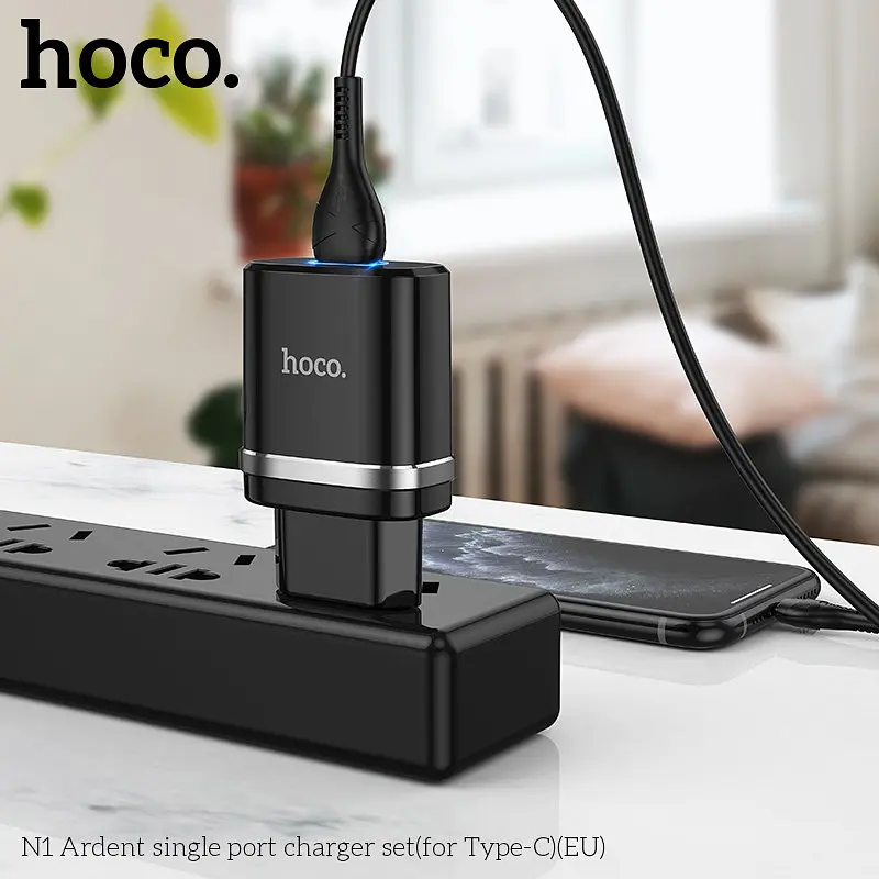 Адаптер мережевий HOCO Type-C Cable Ardent charger set N1 1 USB чорний - фото 6