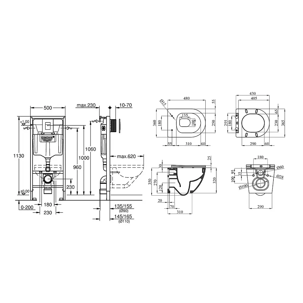 Комплект 4 в 1: Инсталляция Grohe Rapid SL 3 в 1 38772001 + Унитаз безободочный Kroner Harz WHI483632 TORNADO с сиденьем Slim Duroplast / Soft-close / Quick relase KH483632WHIT - фото 2