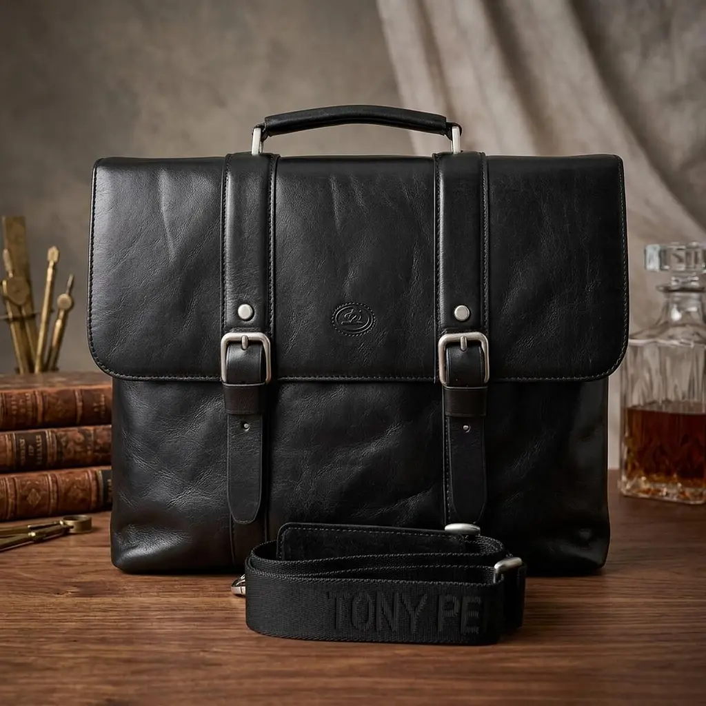 Чоловічий портфель з натуральної шкіри Tony Perotti Italico 9225G-38 (90415) Чорний - фото 6