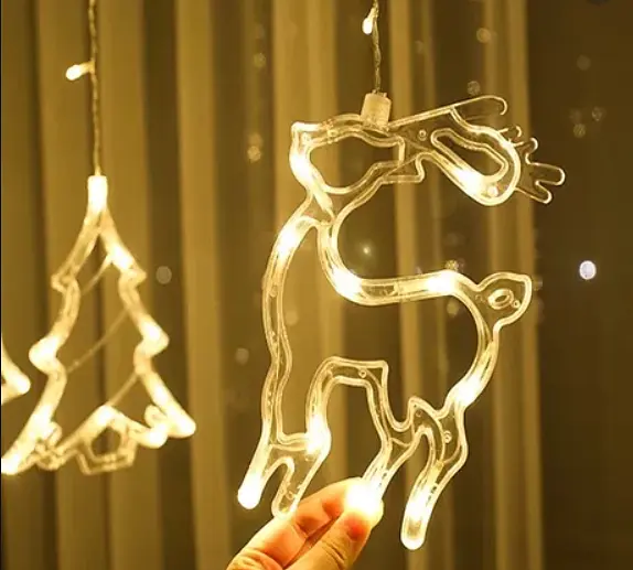 Гірлянда Штора з формами дзвіночок, ялинка, олень 12 PCS light - фото 2