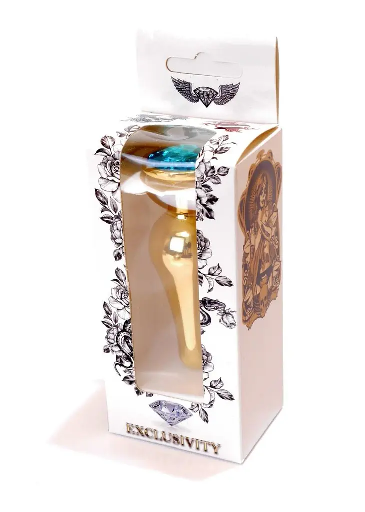 Металлическая анальная пробка с кристаллом Boss Jewellery Gold Butt Plug Light 9.5 см (голубой) - фото 10