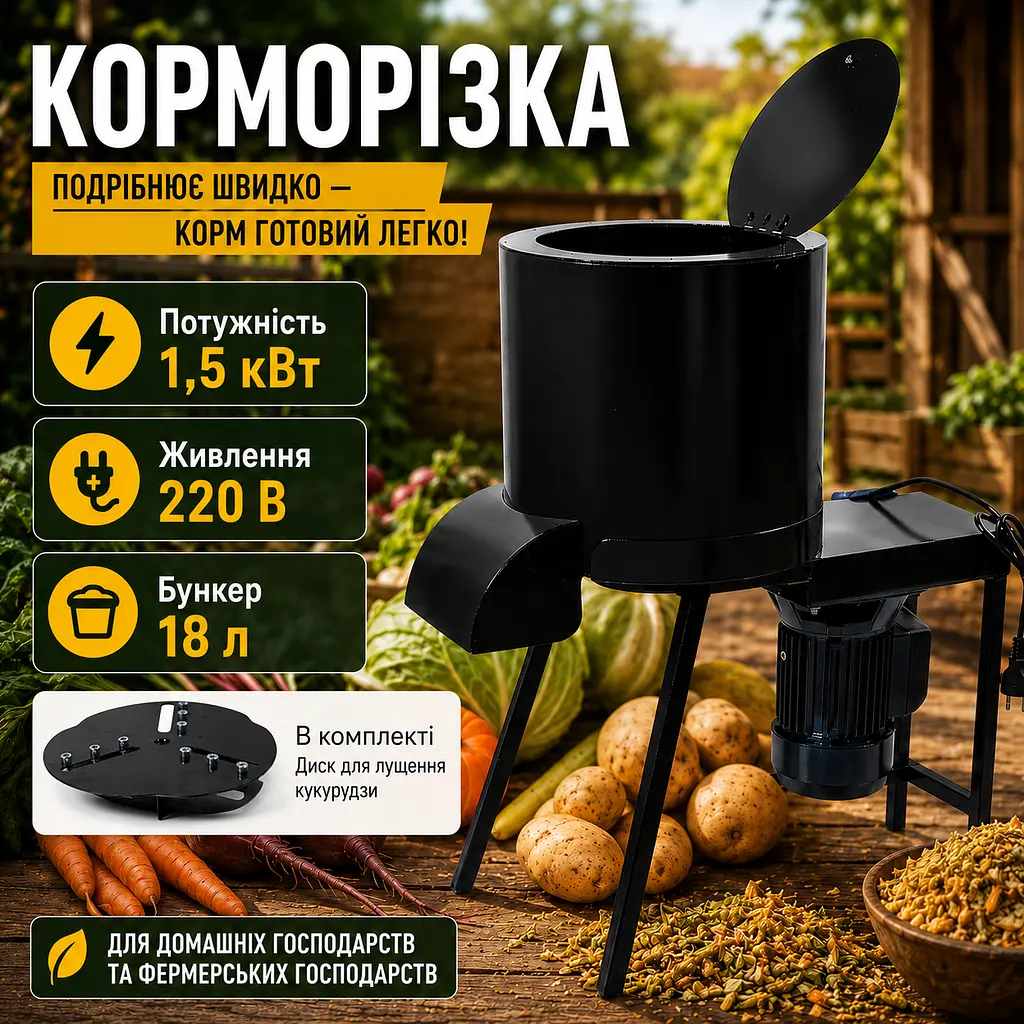 Універсальна корморізка 1.5 кВт з диском для кукурудзи бурякорізка подрібнювач коренеплодів 3 мм подрібнювач овочів - фото 6