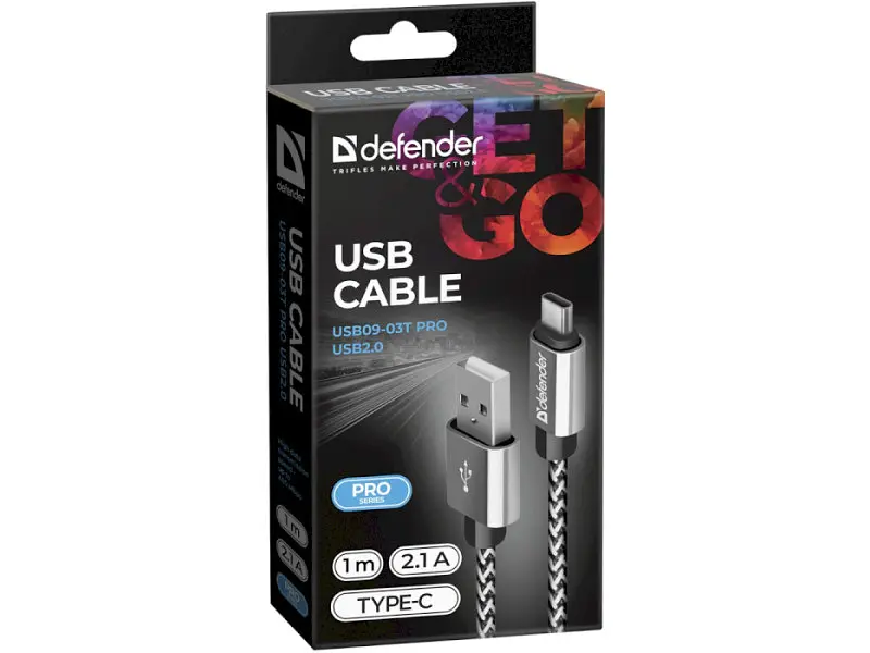 Кабель Defender USB09-03T PRO USB2.0 AM/CM White 1m (87815) - фото 2