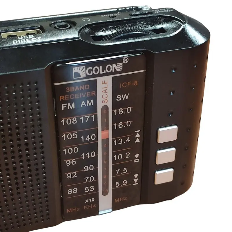 Радіоприймач маленький на акумуляторі чорний FM USB MicroSD Golon ICF-8 18650 - фото 8