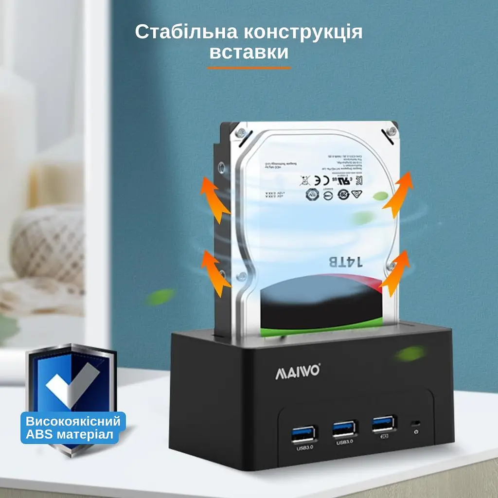 Док-станція Maiwo для HDD 2.5"/3.5" SATA/SSD 3хUSB 3.0 (K308H 7000) Чорна - фото 5