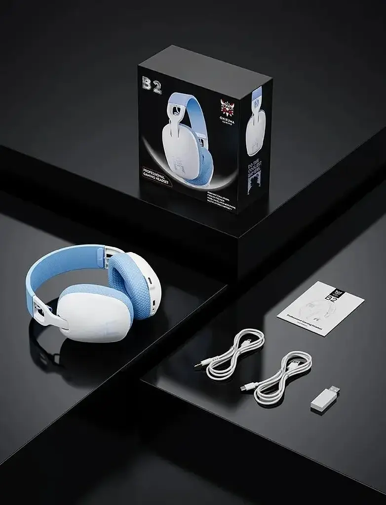 Беспроводные игровые наушники Onikuma B2 / 2.4G / Bluetooth 5.3 / AUX / White - фото 4