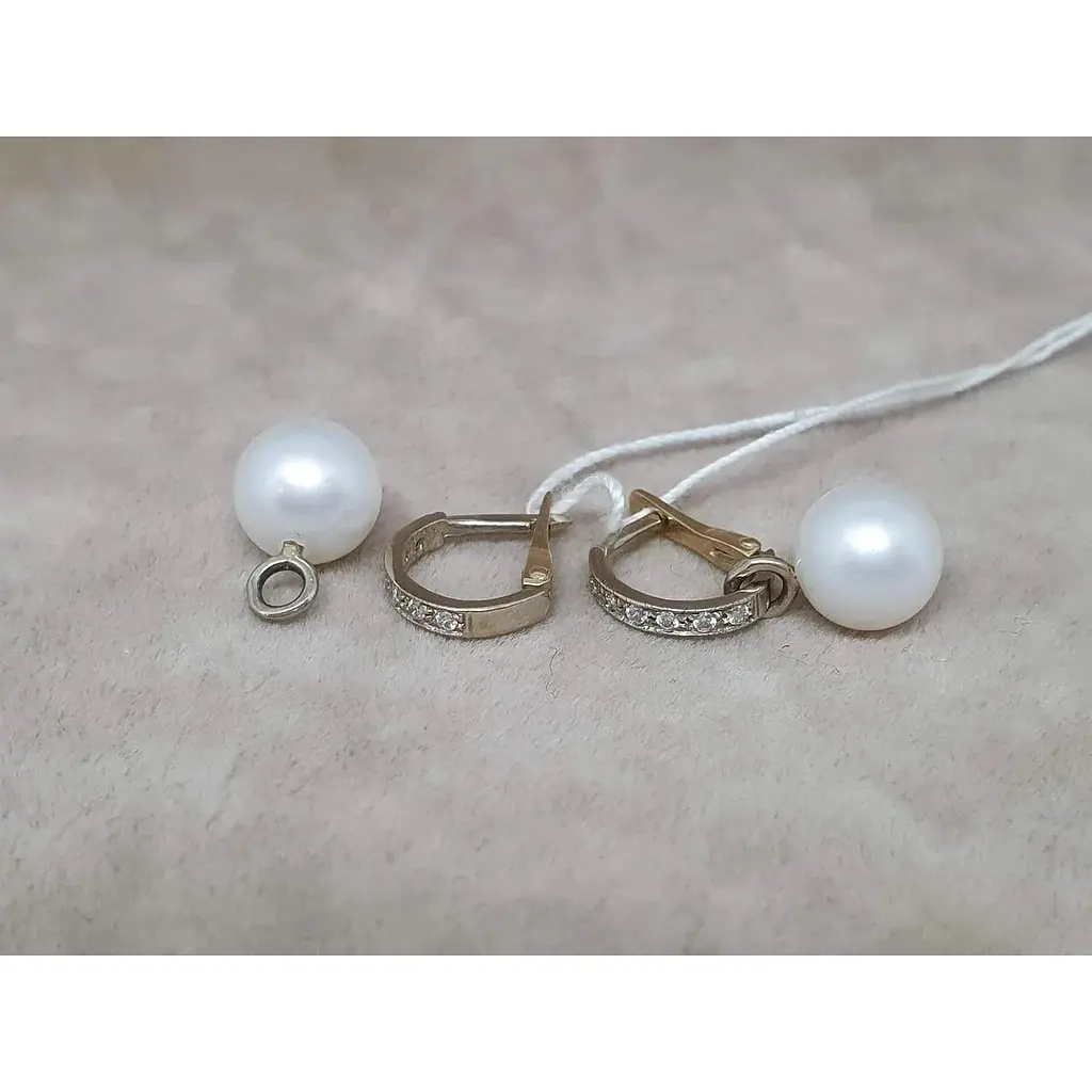 Золотые серьги Гаразд 2 в 1 с жемчугом и фианитами. 3532577Ж - фото 5