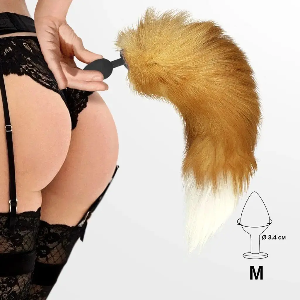 Силиконовая анальная пробка с хвостом из натурального меха Art of Sex size M Red Fox fox - фото 5