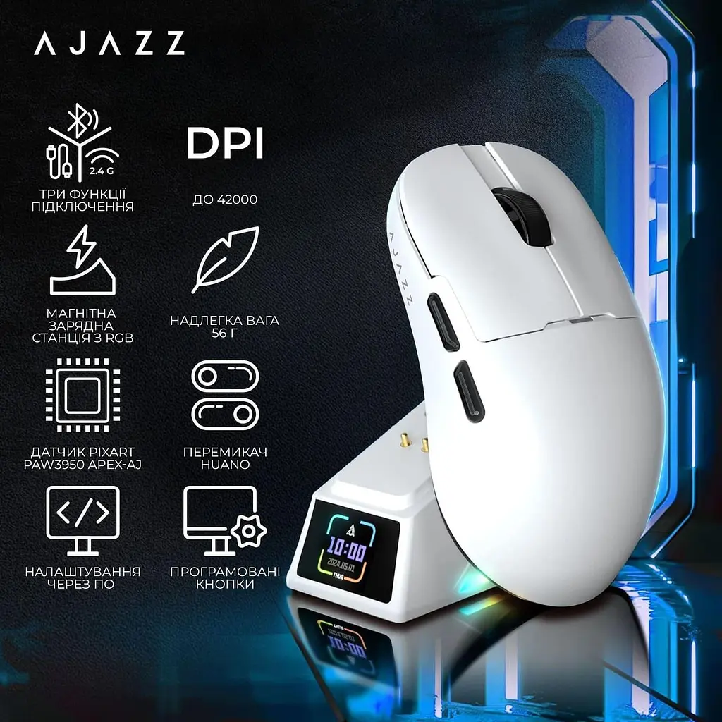 Мышь Ajazz AJ159 APEX White (AJM159-A-W) - фото 11