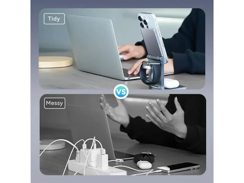 Бездротовий зарядний пристрій Vention 3-in-1 15 W Gray (FGFH0) - фото 4
