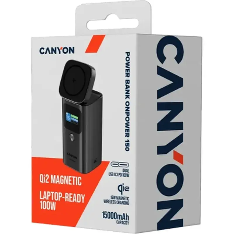 Батарея універсальна Canyon 15000mAh OnPower 150 Qi2 magnetic Grey (CNS-CPB150DG) - фото 8