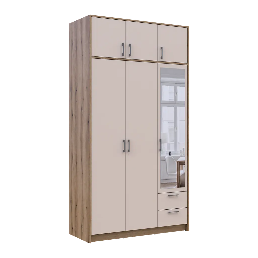 Шафа для одягу Doros Ронді з антресолей і дзеркалом Дуб Артизан/Кашемір 3ДСП 121х52х236 (80737821) - фото 6