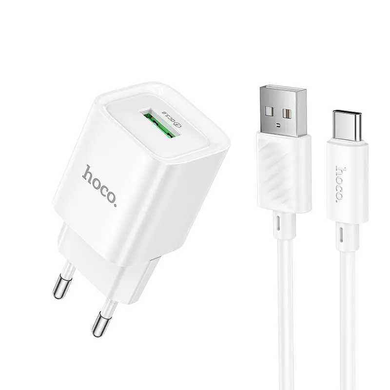 Сітчастий зарядний пристрій з кабелем HOCO C145A Charm single port QC3.0
