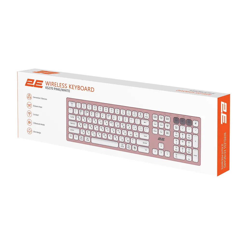 Клавиатура ножничная KS270 109key, WL/BT, EN/UK, розово-белый 2E teh0013860 - фото 10