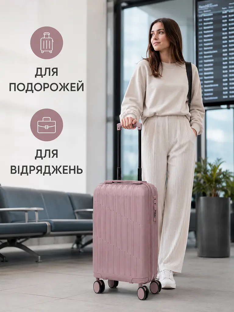 Дорожня валіза на коліщатках 40×30×20 см для ручної поклажі з телескопічною ручкою та кодовим замком, рожеве золото (49676348) - фото 8