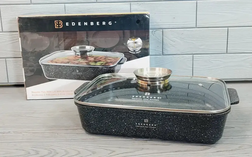 Жаровня Edenberg EB-12123 (32×23×7,5 см/4,7 л) з антипригарним покриттям, кришкою та кнопкою для оливи