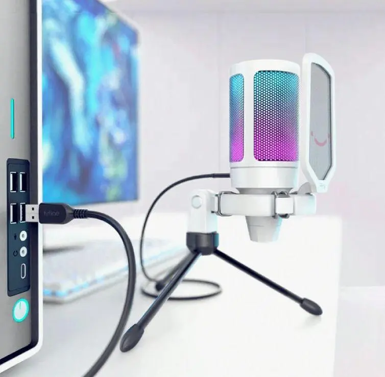 Мікрофон Fifine Ampligame A6V White, конденсаторний | Тринога в комплекті | RGB підсвітка - фото 6