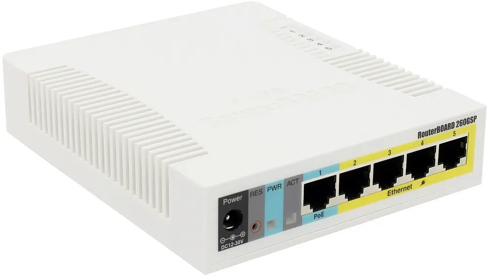 Комутатор Mikrotik RB260GSP, 5 Gigabit ports and SFP cage, SwOS, plastic case, PSU, POE-OUT - фото 2