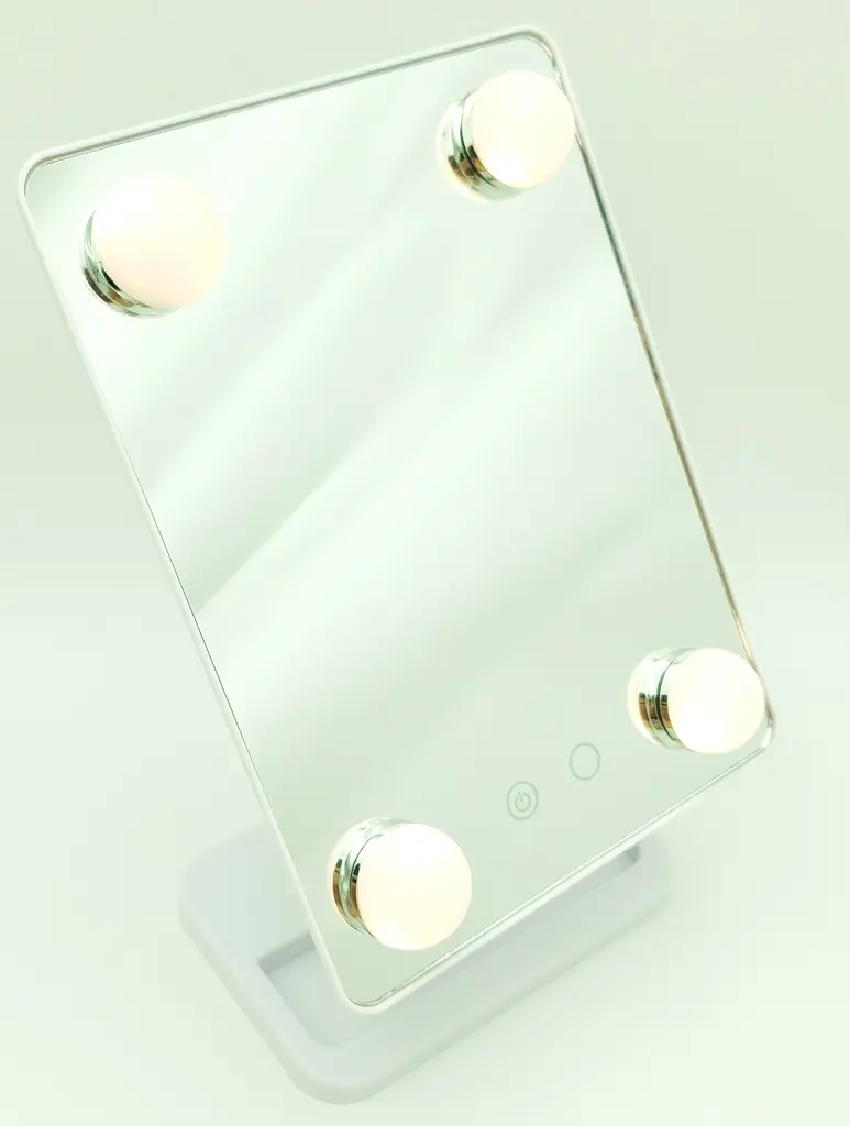Дзеркало для макіяжу з LED підсвічуванням на підставці холодне нейтральне тепле світло Cosmetie Mirror HH083 білий - фото 4