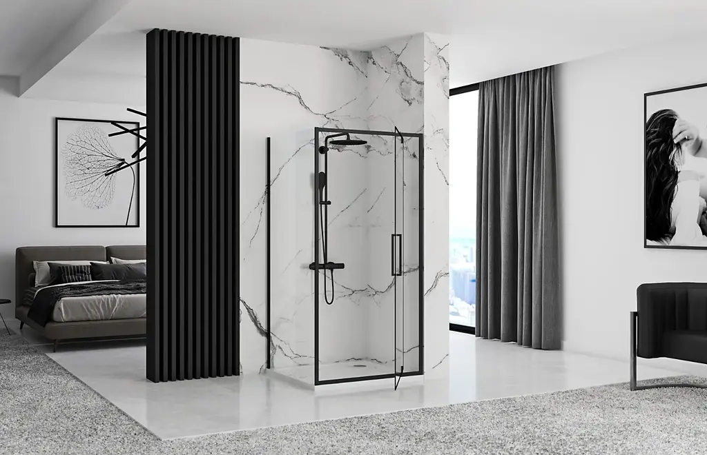 Душова кабіна Rea Rapid Swing 90x90 black REA-K6422 + REA-K6409, Чорний матовий, Універсальна, прозрачний, Чорний матовий - фото 3