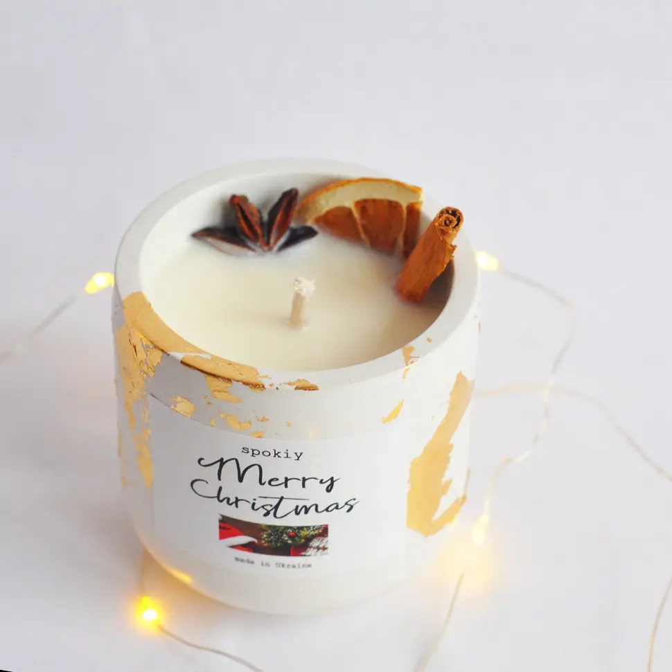 Ароматична свічка ручної роботи із соєвого воску «Mulled wine» Spokiy SP2393, 130 г у гіпсовому кашпо - фото 4