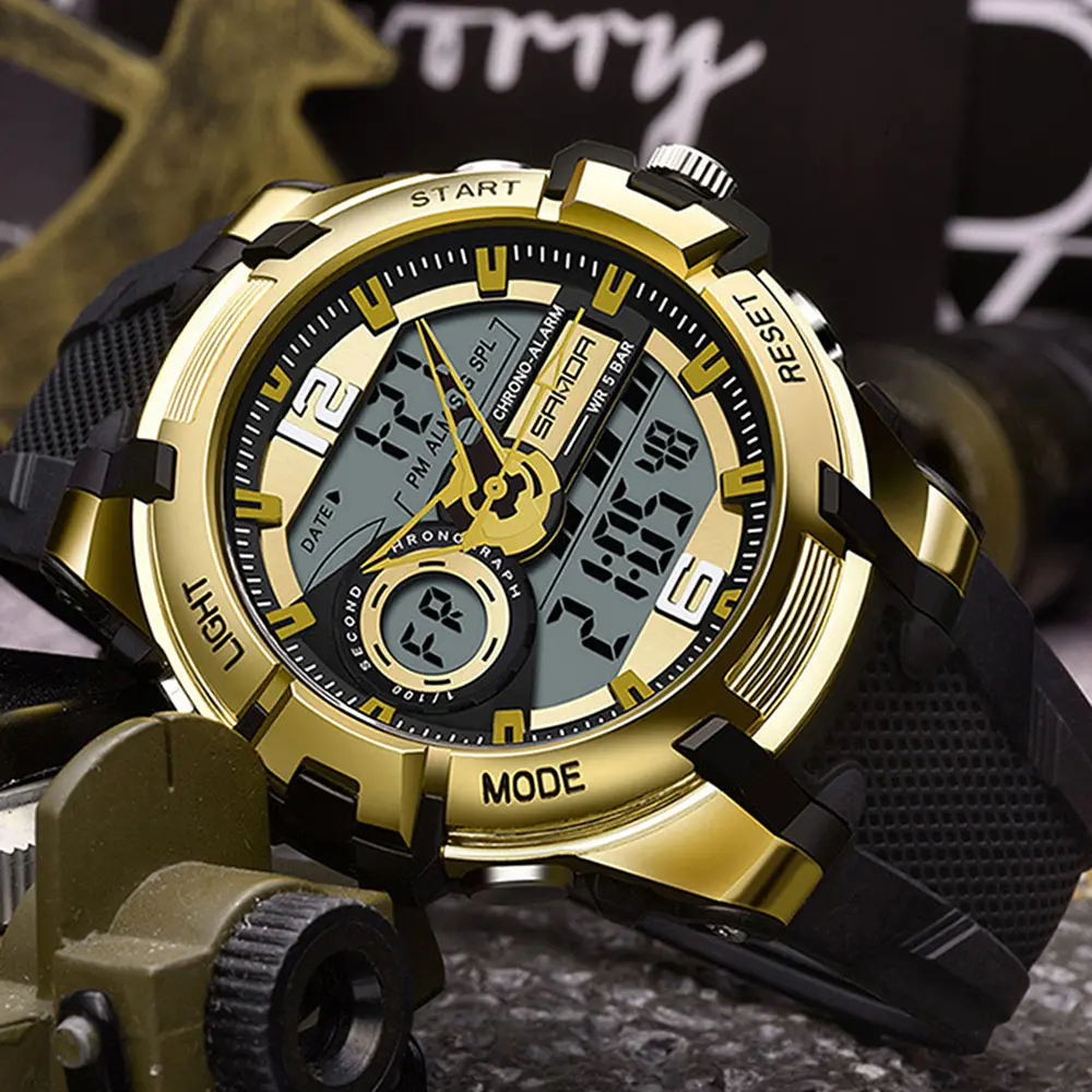 Чоловічий наручний годинник 6015 Black-Gold Sanda acs0030967 - фото 2