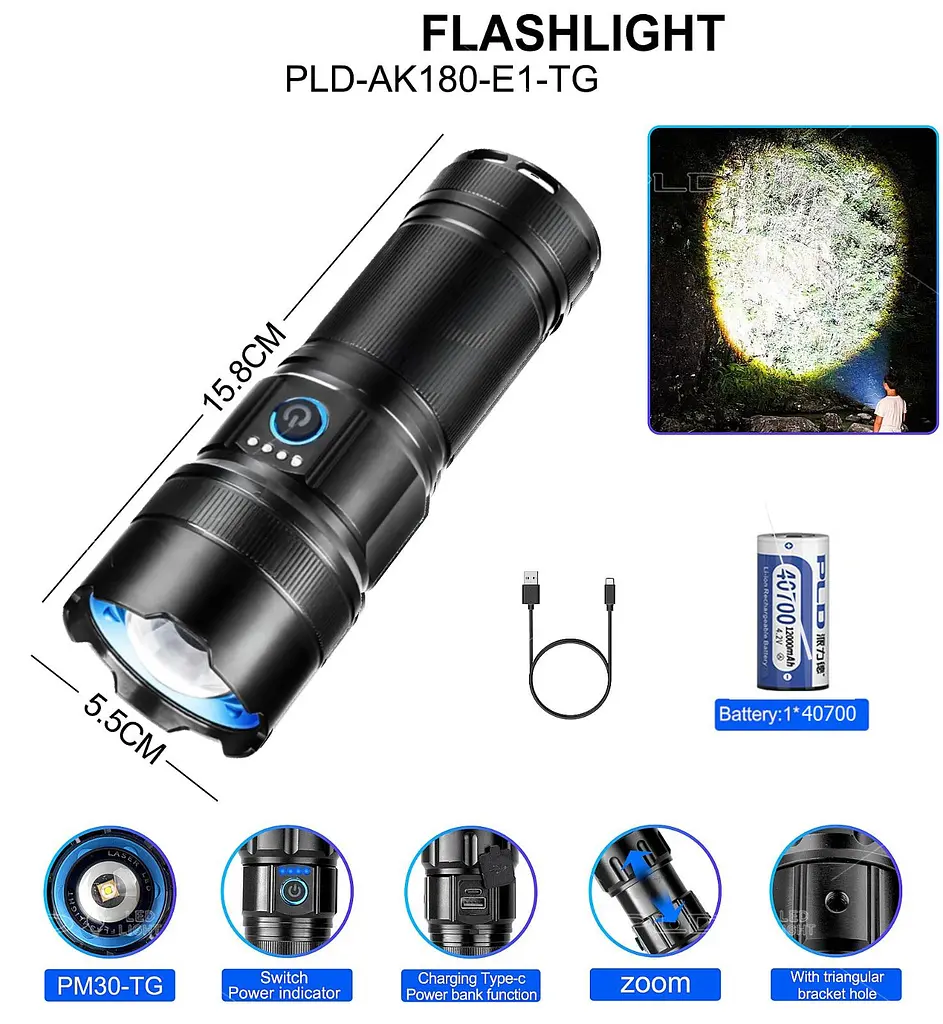 Ліхтар AK180 WHITE LASER LED PM30-TG Power Bank, ЗУ Type-C, zoom, 5 фільтрів (47476-AK180_494) - фото 10