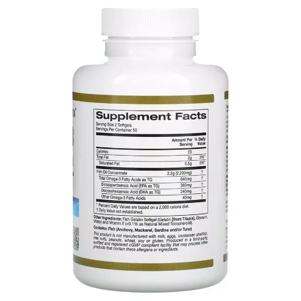 Риб'ячий жир California Gold Nutrition Omega-3 Premium Fish Oil 100 рибно-желатинових капсул - фото 2