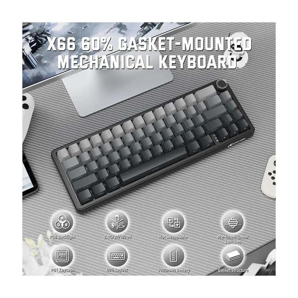 Клавіатура Attack Shark X66 RGB Wireless/Bluetooth/USB UA Moonlit Night (X66MN_AS) - фото 2
