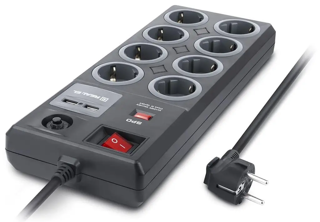 Мережевий фільтр RS-8F USB CHARGE 3m, black (EL122300004) - фото 5