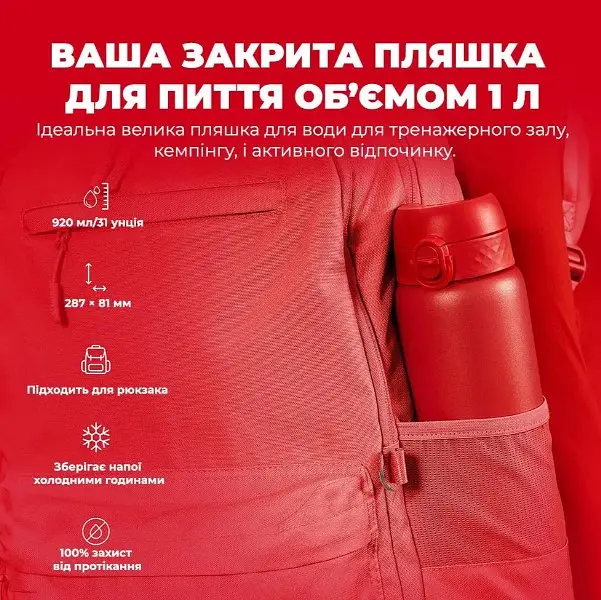 Бутылка для воды ION8 металлическая вакуумная 920 мл Vacuum Insulated Red (I8TS1000Red) - фото 5
