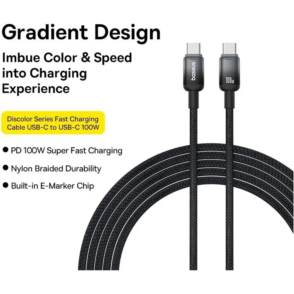 Кабель Baseus Discolor USB-C to USB-C 100w 1m Cluster Black (P10374902111-00) [152045] - фото 6
