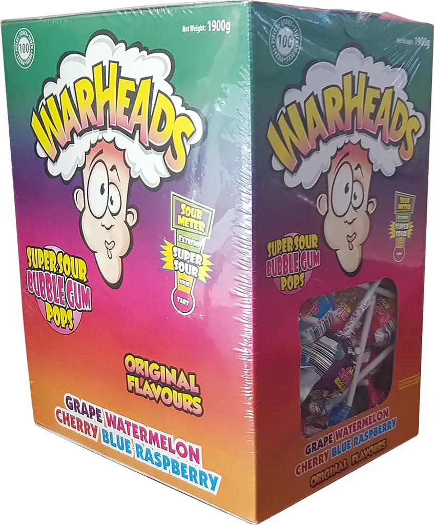 Упаковка льодяників на паличці Warheads A Super Sour Gum Pops, 19г x 100шт - фото 3