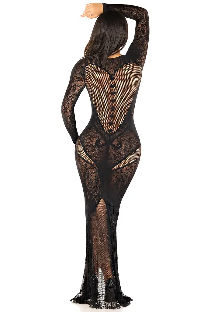 Сукня з довгим рукавом Leg Avenue Lace and Net Bodycon Gown One Size, Black - фото 3
