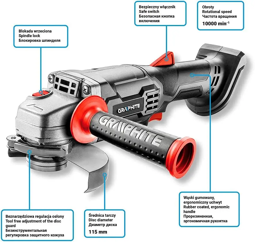 Шліфмашина кутова акумуляторна Energy + 115мм 18В Graphite teh0025537 - фото 4