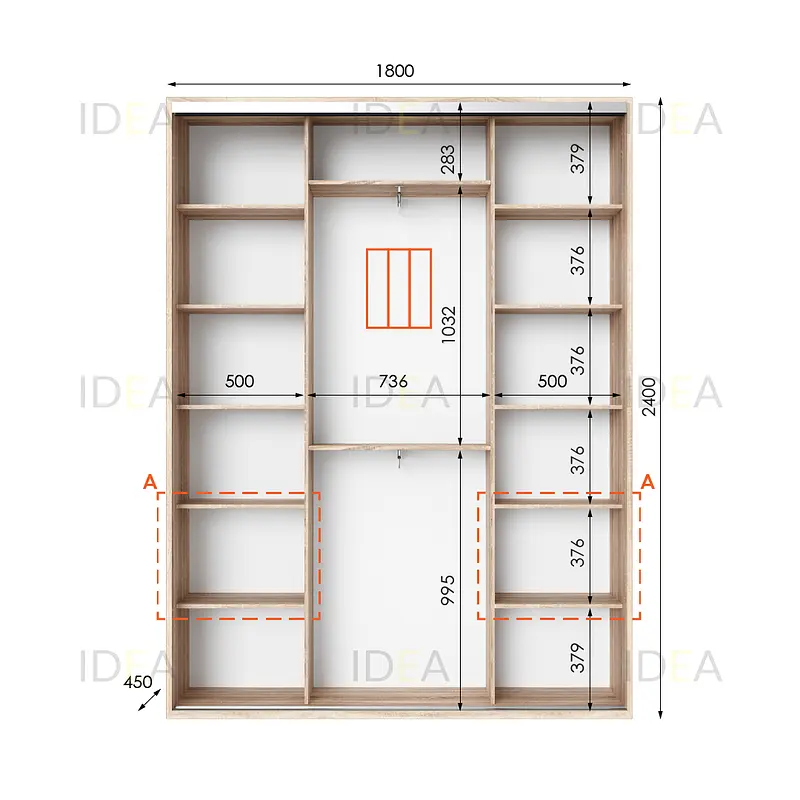 Шафа-купе Idea серія 3 180 x 45 x 240 см Дуб сонома Дзеркало - фото 2