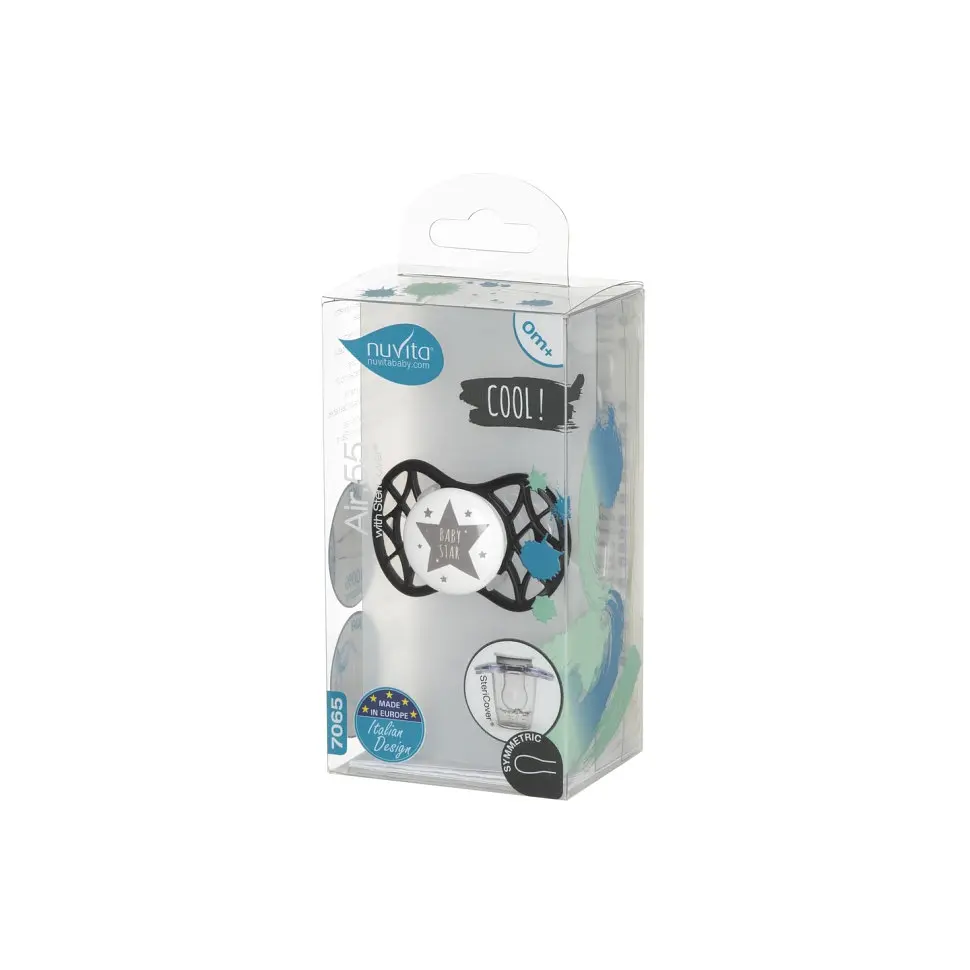 Пустышка Nuvita 7065 Air55 Cool симметрическая 0m+ BABY STAR черная NV7065IB - фото 3