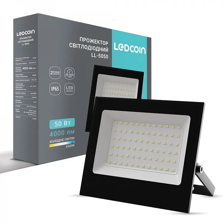 Світлодіодний прожектор Ledcoin LL-5050, 6500K чорний 50 Вт (80482) - фото 2