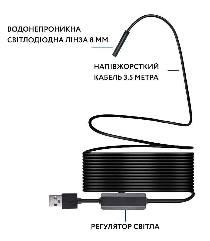 WIFI ендоскоп із жорстким кабелем 3.5 метра. Дзеркало, гачок, магніт у подарунок - фото 8