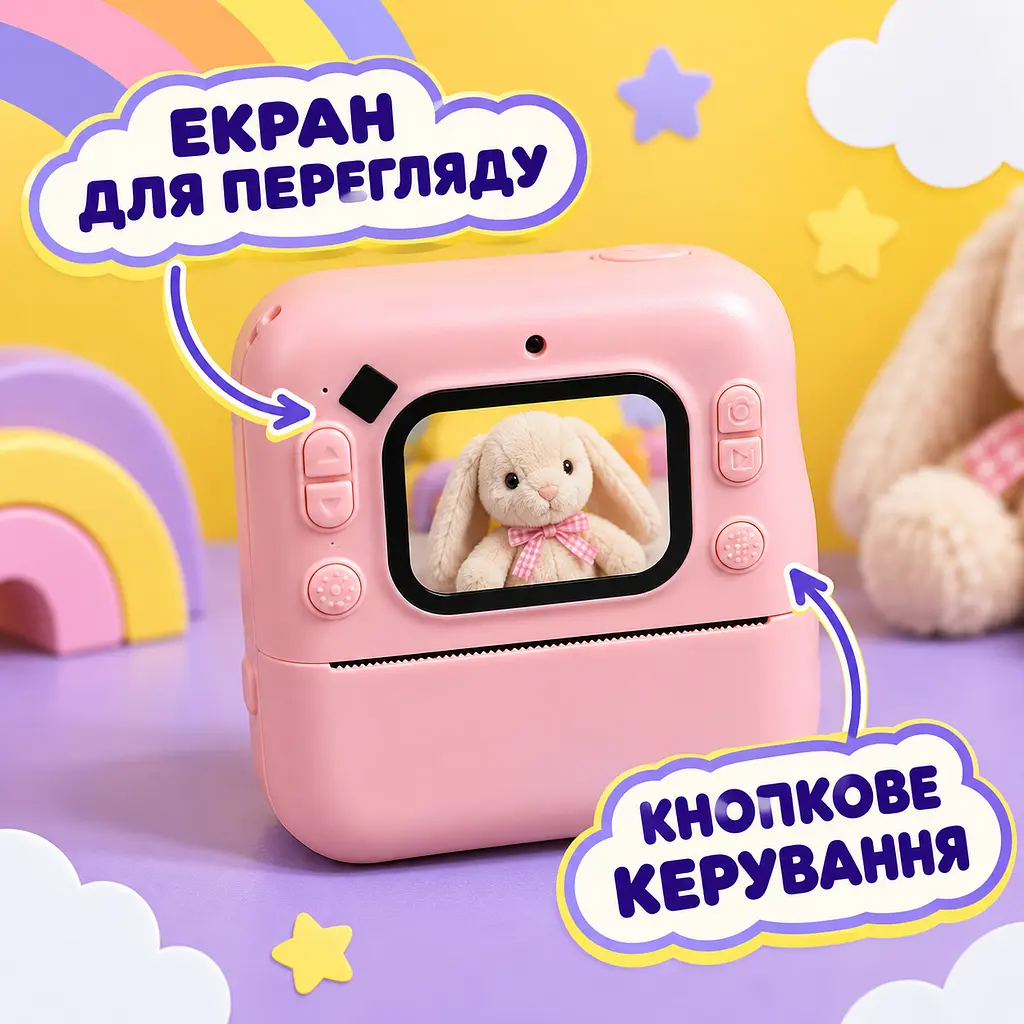 Детский фотоаппарат Camera с моментальной печатью черно-белых фото и экраном розовый (52836223) - фото 5